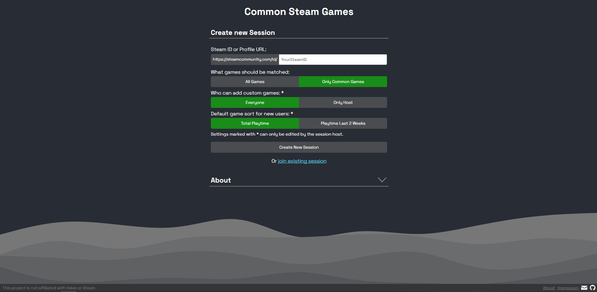 Common Steam Games Landing Page